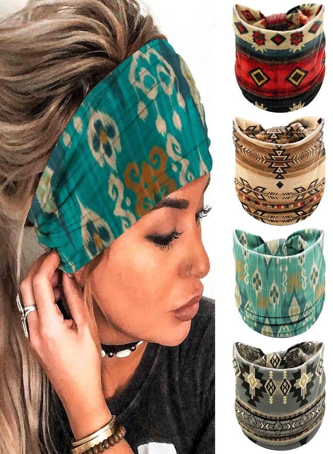 أولباي عصابات رأس عريضة بوهو من أولبي، أغطية رأس مطاطية مزينة بالزهور، عصابات رأس على شكل فراشة أفريقية، عصابة رأس باندانا معقودة، عمامة يوغا، أوشحة رأس، إكسسوارات شعر للتمارين الرياضية للنساء، 4 قطع (بوهو، 9.4 * 5.9 بوصة) - Image 1